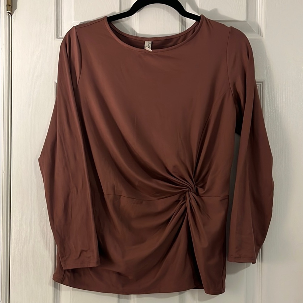 PerSeption Concept Burgundy Ruched Long Sleeve Blouse top SUPER SOFT Small SM S